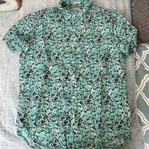 J Crew Floral Short Sleeve Linen Button Up - Slim, Large